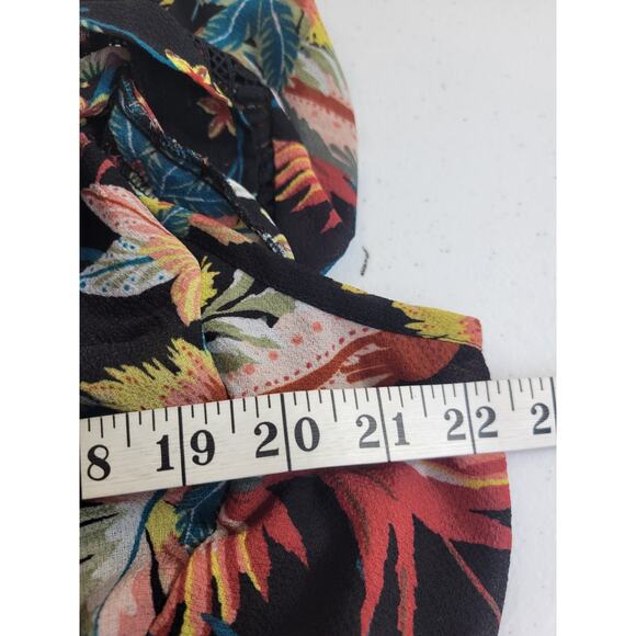 Zac & Rachel Batwing Boho Top Women's 1X V-Neck Semi Sheer Black Tropical - Picture 5 of 13